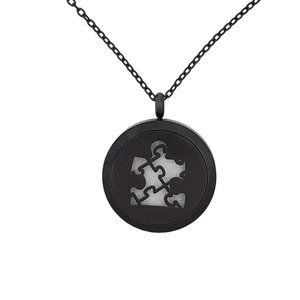 Black Autism Puzzle Support Stainless Steel Essential Oil Necklace New
